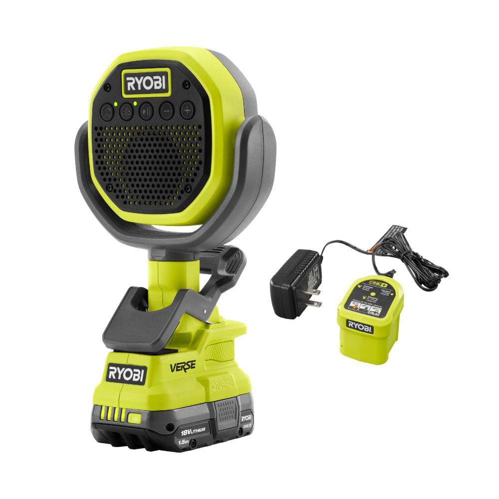 RYOBI ONE+ 18V Cordless VERSE Clamp Speaker (2-Pack) Kit with 1.5 Ah Battery and Charger