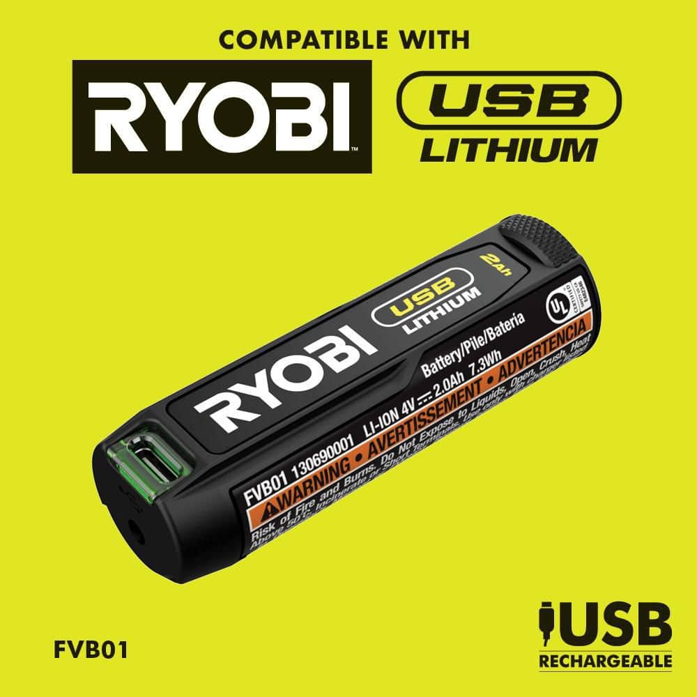 RYOBI 500 Lumens LED USB Lithium Pivoting Flip Light Kit 3-Mode with Battery and Charging Cable (2-Pack)