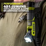 RYOBI USB Lithium Pivoting 625 Lumens Head Light Kit with 2.0 Ah Battery, Charging Cable, and USB Lithium 2.0 Ah Battery