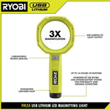 RYOBI USB Lithium 200 Lumens Magnifying Light Kit with 2.0 Ah Battery and USB Charging Cable