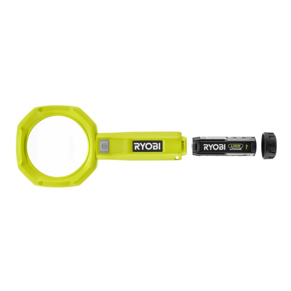 RYOBI USB Lithium 200 Lumens Magnifying Light Kit w/ 2.0 Ah Battery, Charging Cable, & USB Lithium 3.0 Ah Batteries (2-Pack)