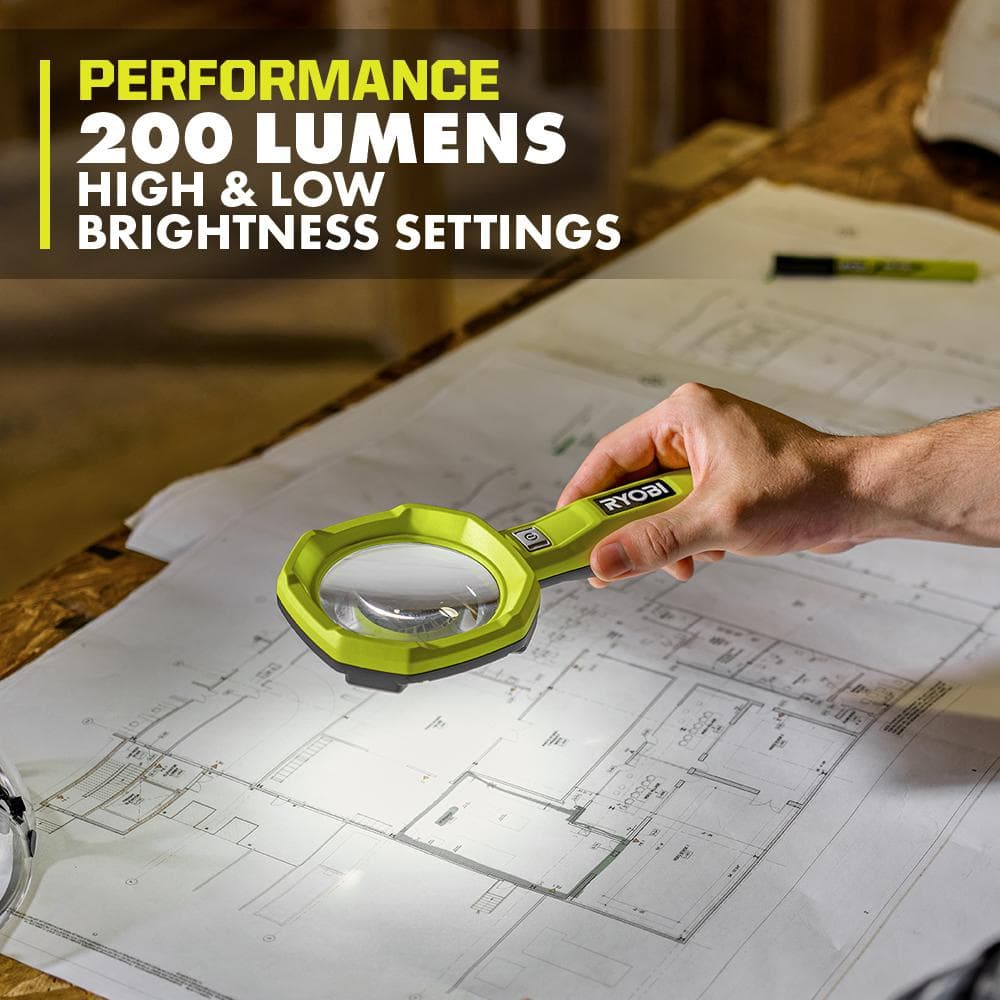 RYOBI USB Lithium 200 Lumens Magnifying Light Kit w/ 2.0 Ah Battery, Charging Cable, & USB Lithium 3.0 Ah Batteries (2-Pack)