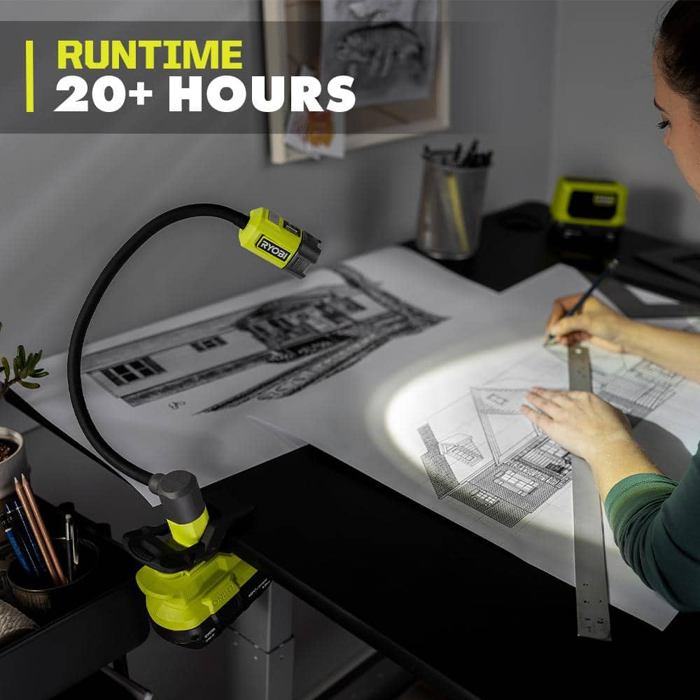RYOBI ONE+ 18V 3-Tool Lighting Kit with Hybrid Panel Light, Spotlight and Flexible Clamp Light (Tools Only)