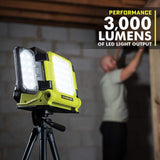RYOBI ONE+ 18V 3-Tool Lighting Kit with Hybrid Panel Light, Spotlight and Flexible Clamp Light (Tools Only)