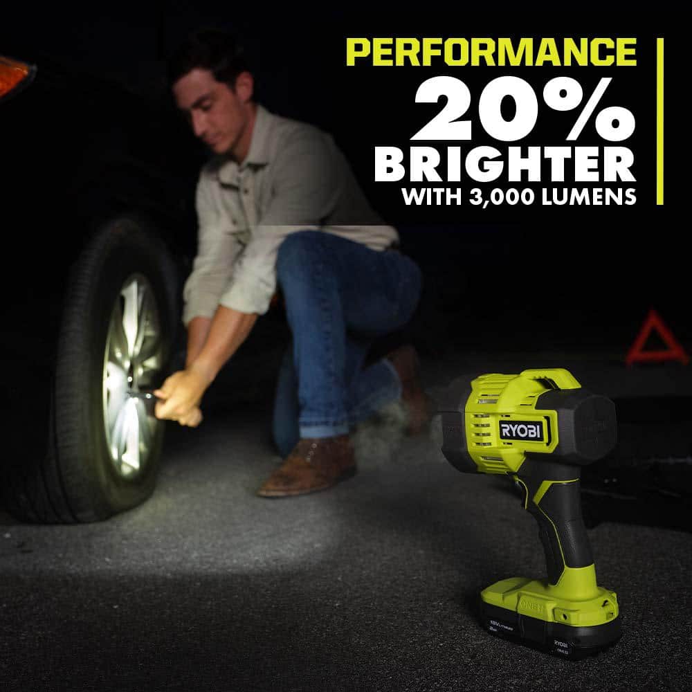 RYOBI ONE+ 18V 3-Tool Lighting Kit with Hybrid Panel Light, Spotlight and Flexible Clamp Light (Tools Only)