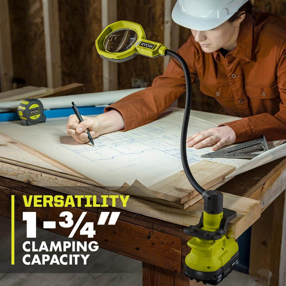 RYOBI ONE+ 18V Cordless LED Magnifying Clamp Light 2-Pack (Tools Only)
