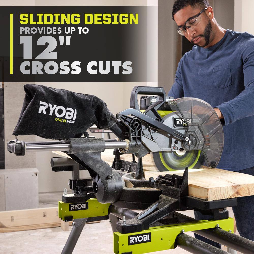 RYOBI ONE+ HP 18V Brushless Cordless 10 in. Sliding Compound Miter Saw Kit with (3) 4.0 Ah Batteries and Charger