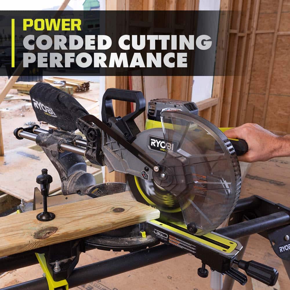 RYOBI ONE+ HP 18V Brushless Cordless 10 in. Sliding Compound Miter Saw Kit with (3) 4.0 Ah Batteries and Charger