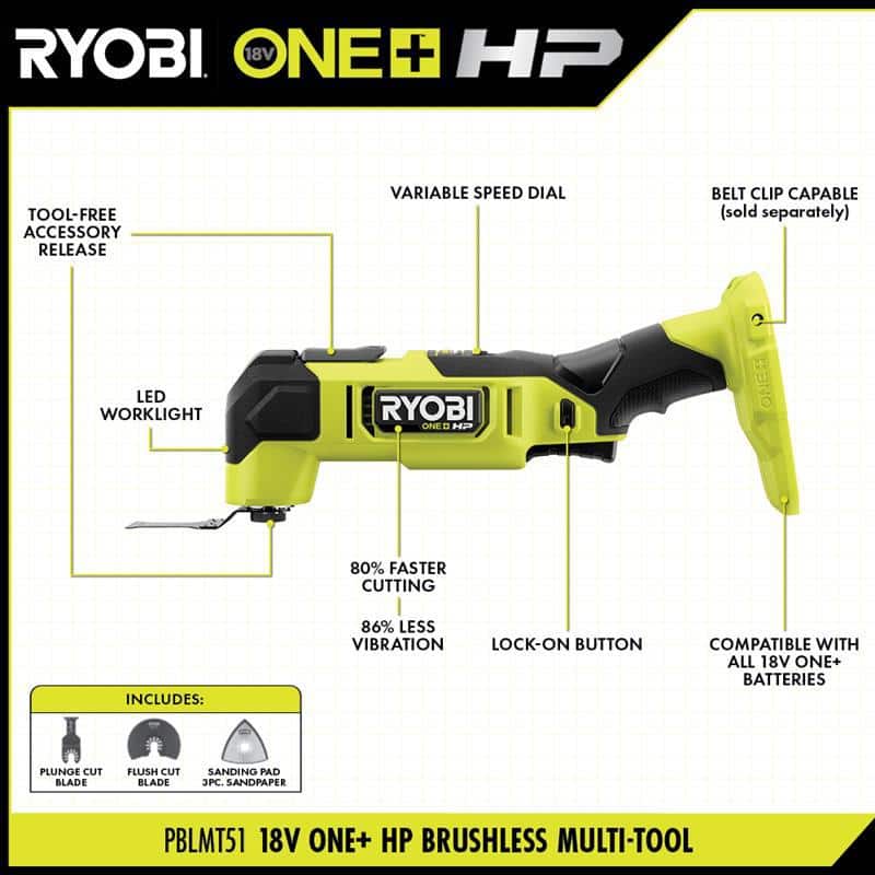 RYOBI ONE+ HP 18V 6.0 Ah Lithium-Ion HIGH PERFORMANCE Battery and Charger Kit with ONE+ HP 18V Brushless Multi-Tool