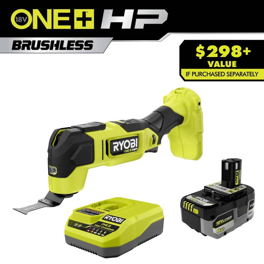 RYOBI ONE+ HP 18V 6.0 Ah Lithium-Ion HIGH PERFORMANCE Battery and Charger Kit with ONE+ HP 18V Brushless Multi-Tool