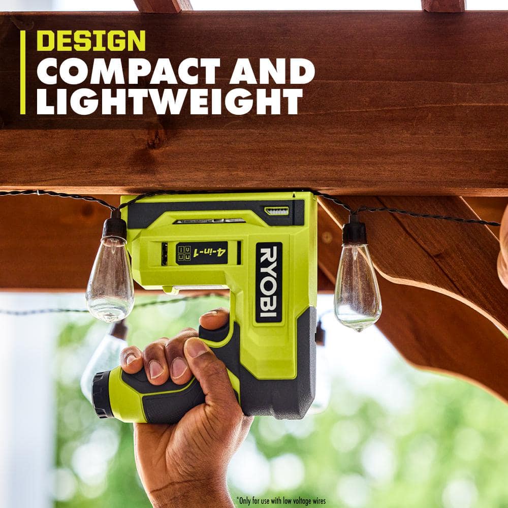 RYOBI USB LITHIUM 4-in-1 Stapler/Nailer Kit with 3.0 Ah Battery and Charging Cable