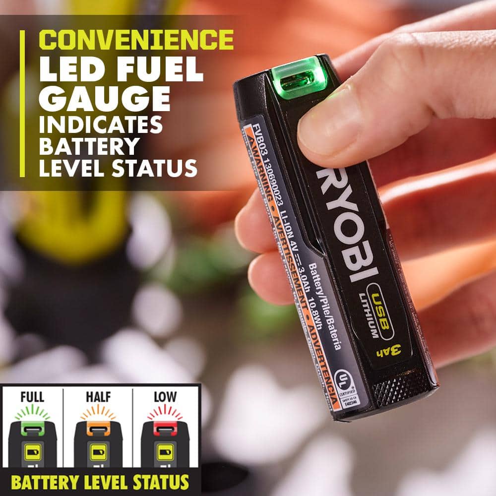 RYOBI USB LITHIUM 4-in-1 Stapler/Nailer Kit with 3.0 Ah Battery and Charging Cable
