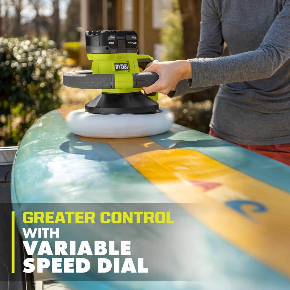 RYOBI ONE+ 18V Cordless 10 in. Variable Speed Random Orbit Buffer (Tool Only) with 8 in. - 10 in. Buffing Bonnet Set (2-Piece)
