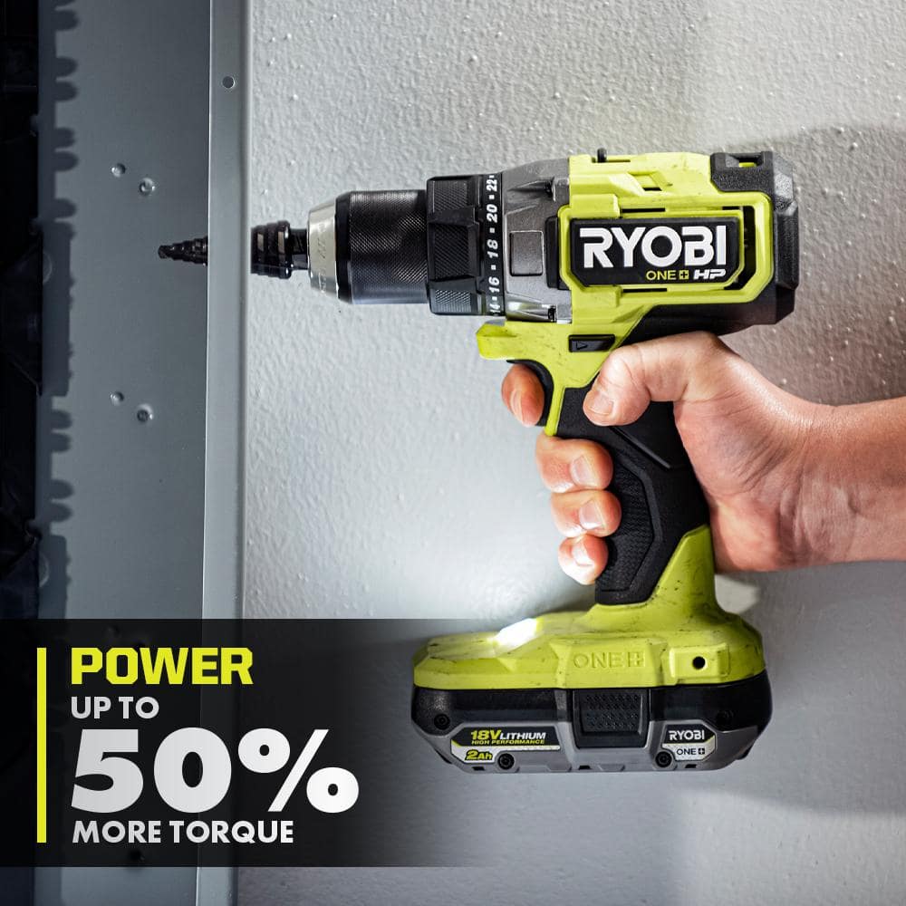 RYOBI 18-Volt ONE+ HP Brushless 1/2 in. Drill/Driver Kit with (2) 2.0 Ah Batteries, Charger, and Bag