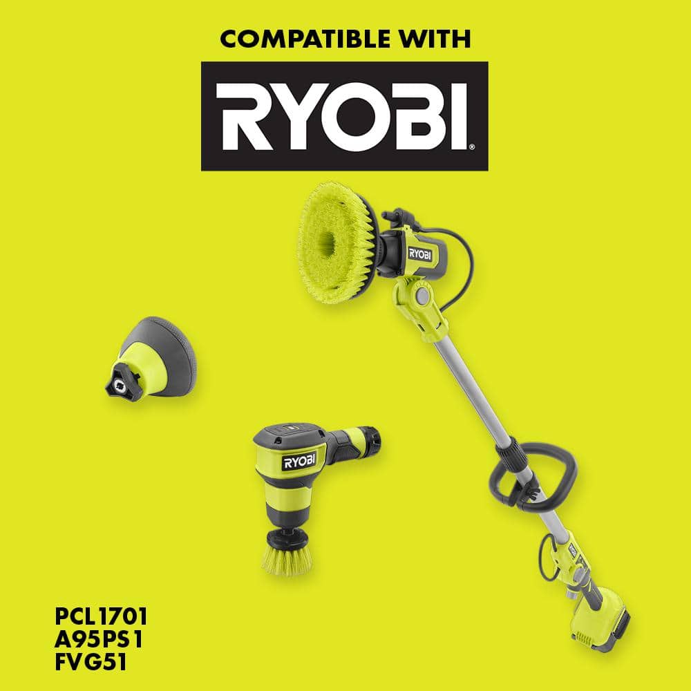 RYOBI Multipurpose Cleaning Kit (4-Piece) with (1) Soft Brush, (1) Medium Brush, (1) Hard Brush, and (1) Medium 360° Brush