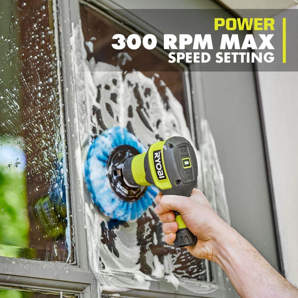 RYOBI USB Lithium Compact Scrubber Kit with Battery, Charging Cord, Medium Bristle Brush & 2-Pack of Abrasive Bristle Brushes