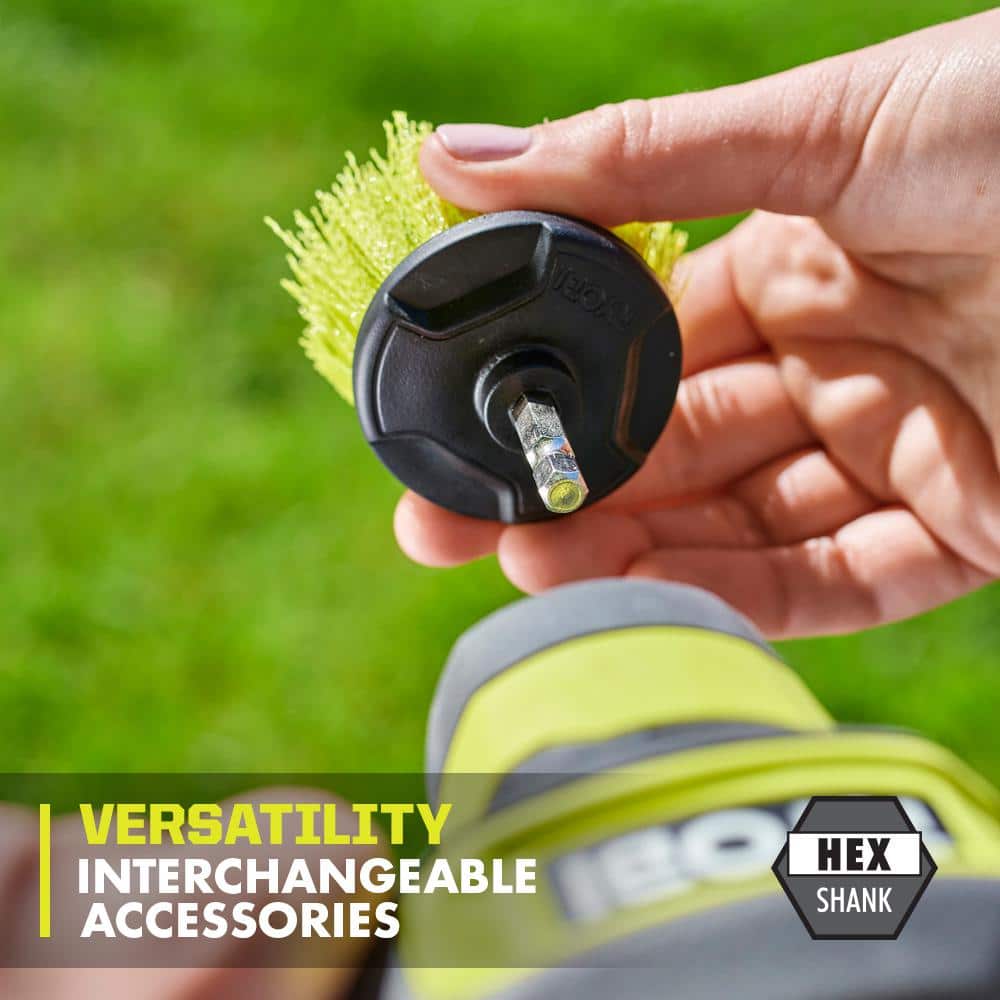 RYOBI USB Lithium Compact Scrubber Kit with 2.0 Ah Battery, USB Charging Cord, and (3) Medium Bristle Brushes