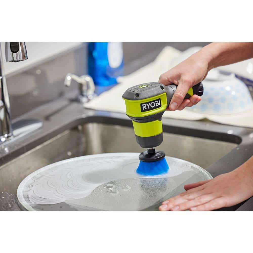 RYOBI USB Lithium Compact Scrubber Kit with 2.0 Ah Battery, USB Charging Cord, and (3) Medium Bristle Brushes
