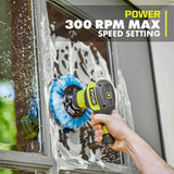 RYOBI USB Lithium Compact Scrubber Kit with 2.0 Ah Battery, and USB Charging Cord w/ Medium and Abrasive Bristle Brush
