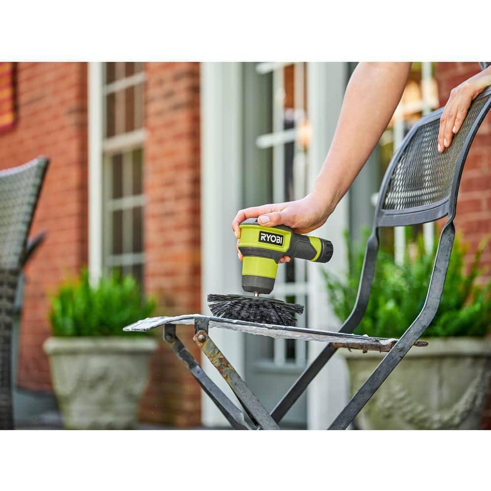 RYOBI USB Lithium Compact Scrubber Kit with 2.0 Ah Battery and USB Charging Cord w/ Medium, Soft, and Hard Bristle Brushes