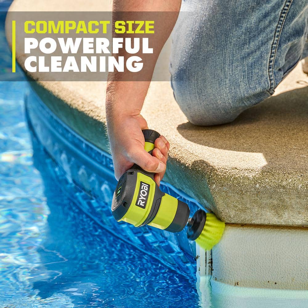 RYOBI USB Lithium Compact Scrubber Kit with 2.0 Ah Battery, USB Charging Cord, and 2 in. Medium Bristle Brush (2-Pack)