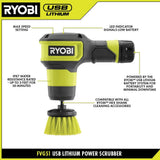RYOBI USB Lithium Compact Scrubber Kit with 2.0 Ah Battery, USB Charging Cord, and 2 in. Medium Bristle Brush (2-Pack)