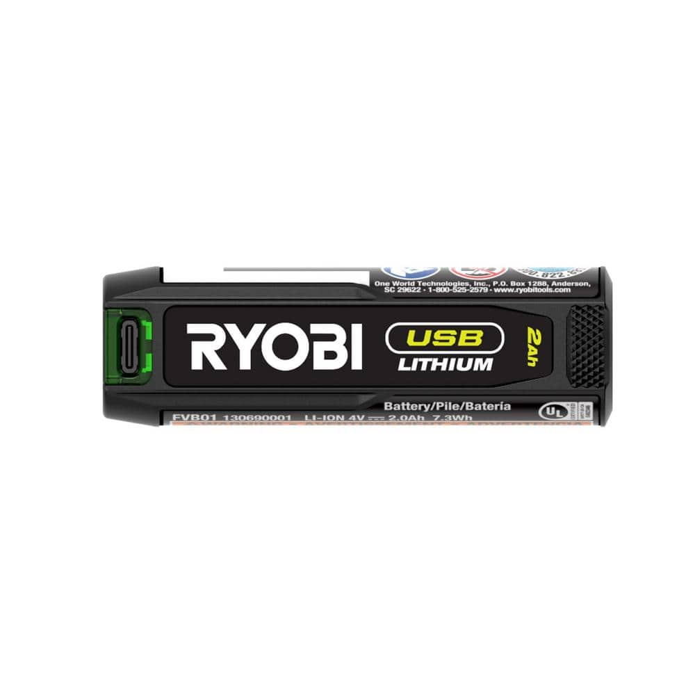 RYOBI USB Lithium 3.0 Ah Lithium-ion Rechargeable Battery (2-Pack) with USB Lithium 2.0 Ah Lithium Rechargeable Battery
