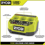 RYOBI USB Lithium 3-Port Charger with USB Lithium 3.0 Ah Lithium-Ion Rechargeable Battery