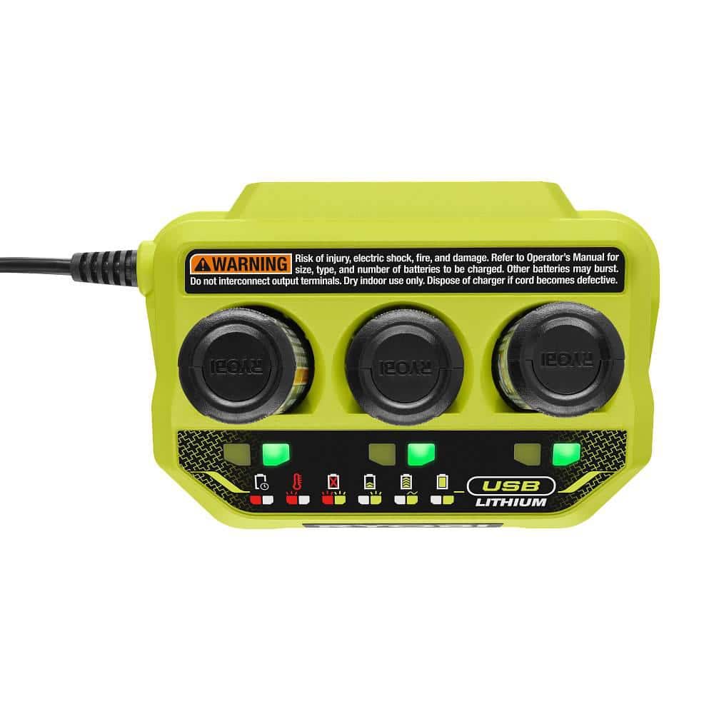RYOBI USB Lithium 3-Port Charger with USB Lithium 3.0 Ah Lithium-Ion Rechargeable Battery