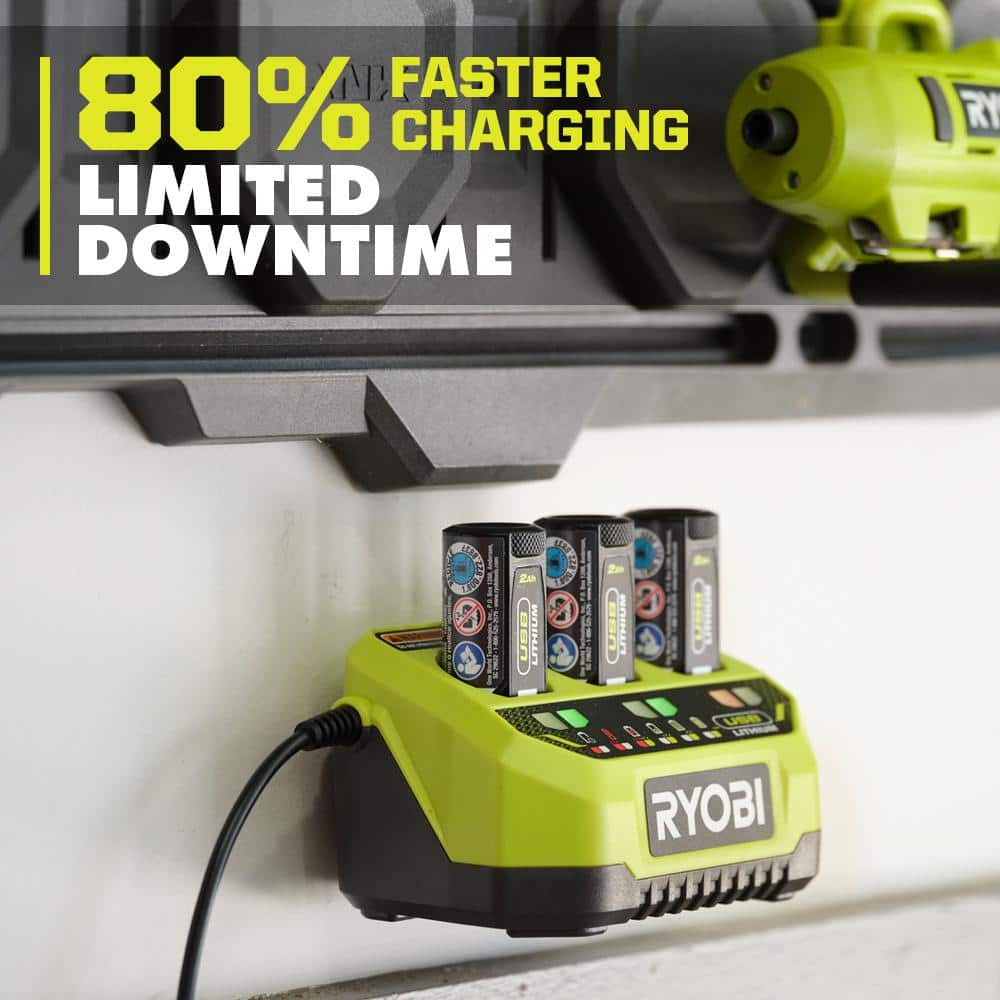 RYOBI USB Lithium 3-Port Charger with USB Lithium 3.0 Ah Lithium-Ion Rechargeable Battery
