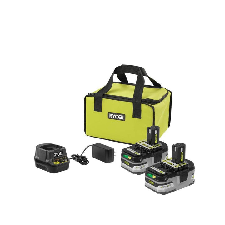 RYOBI 18-Volt ONE+ LITHIUM+ HP 3.0 Ah Battery (2-Pack) Starter Kit with Charger and Bag