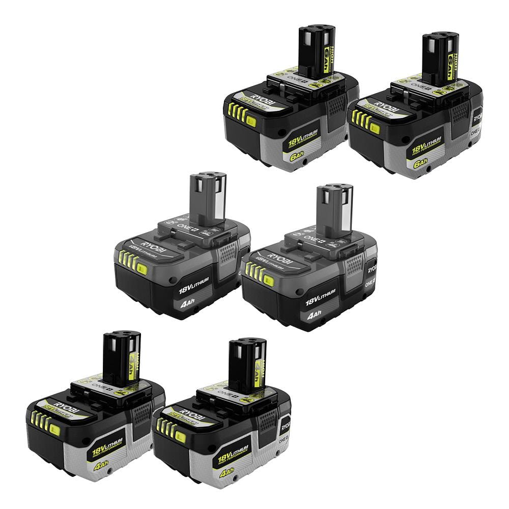 RYOBI ONE+ 18V HIGH PERFORMANCE Lithium-Ion (2) 4.0 Ah and (2) 6.0 Ah Batteries with (2) 4.0 Ah Lithium-Ion Batteries