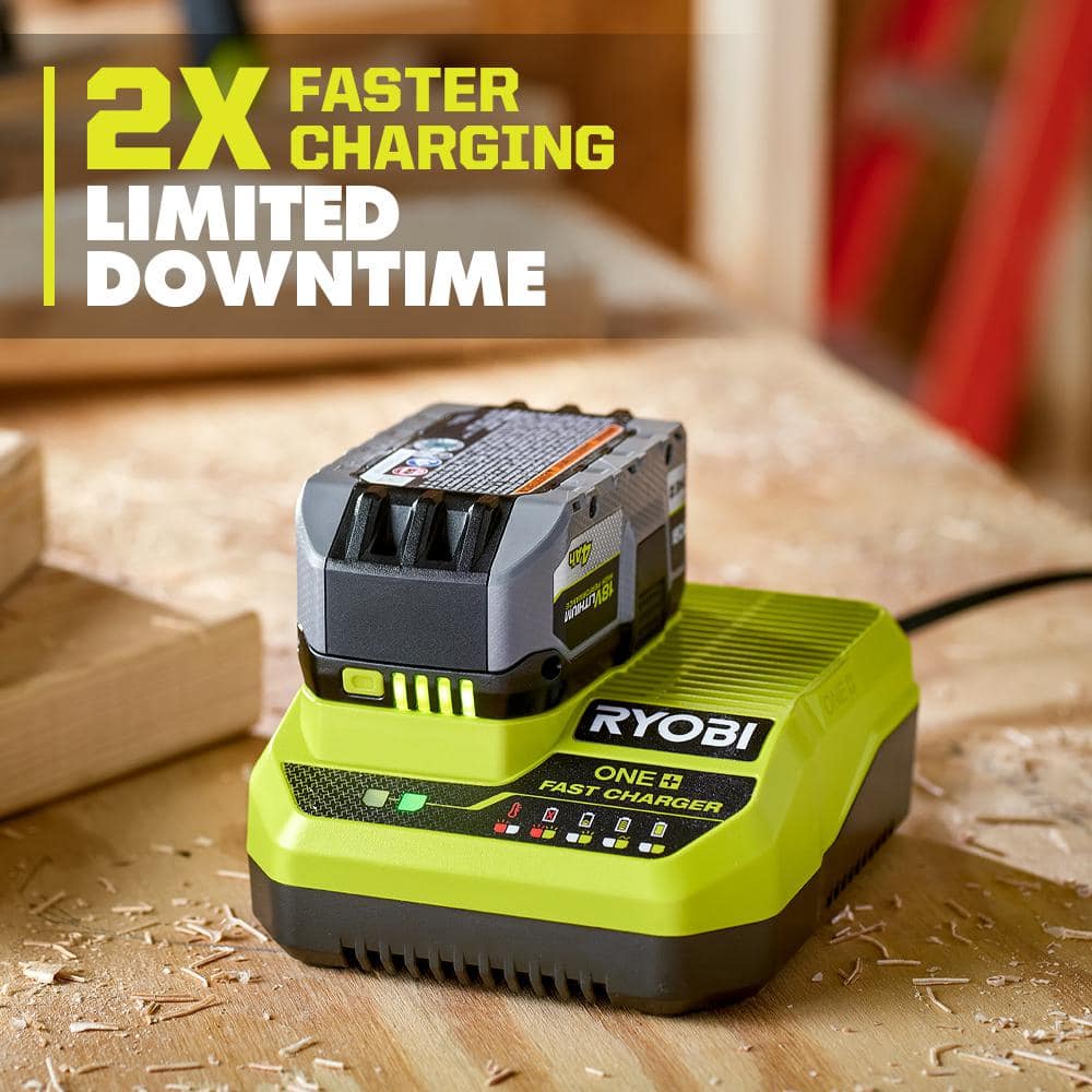 RYOBI ONE+ 18V Fast Charger with 6.0 Ah HIGH PERFORMANCE Battery (2-Pack)