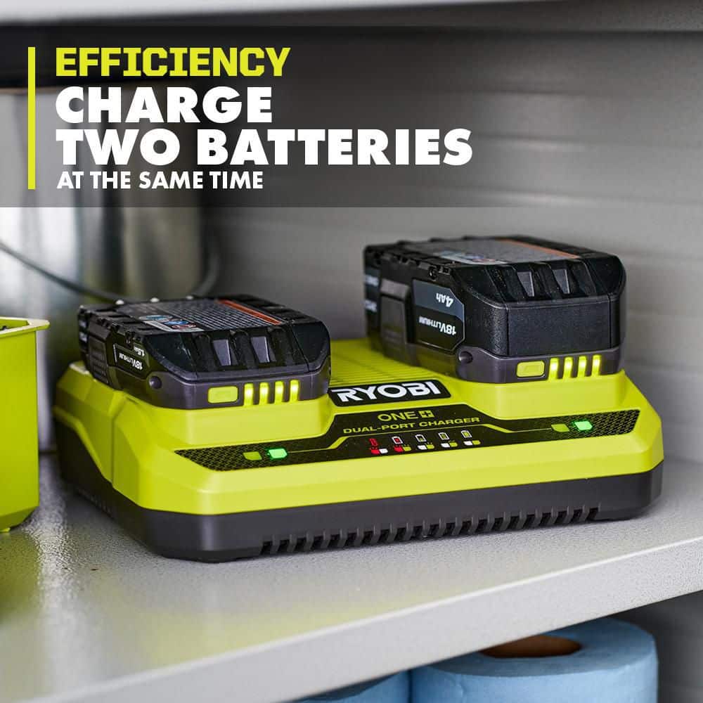RYOBI ONE+ 18V Dual-Port Simultaneous Charger with ONE+ 18V 4.0 Ah Lithium-Ion Battery (2-Pack)