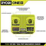 RYOBI ONE+ 18V Dual-Port Simultaneous Charger with ONE+ 18V 4.0 Ah Lithium-Ion Battery (2-Pack)