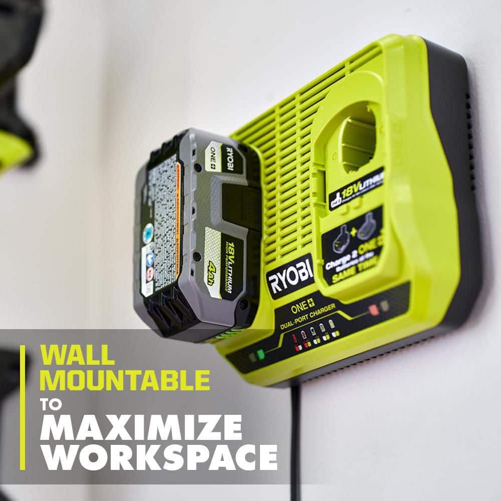 RYOBI ONE+ 18V Dual-Port Simultaneous Charger with ONE+ 18V 4.0 Ah Lithium-Ion Battery (2-Pack)
