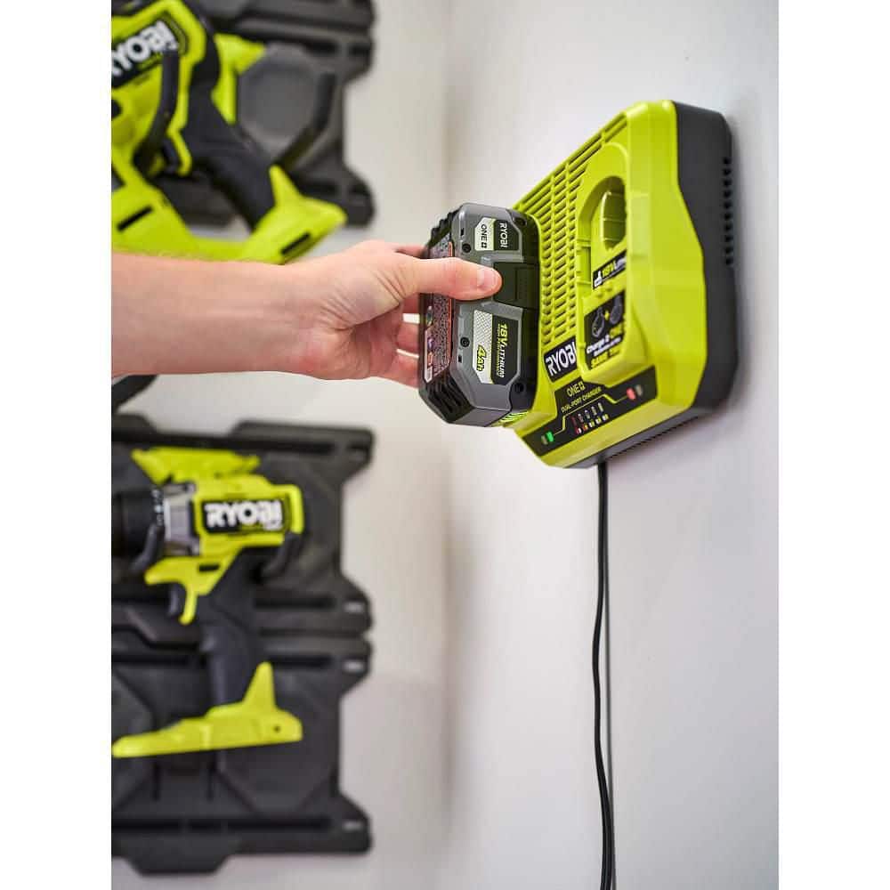 RYOBI ONE+ 18V Dual-Port Simultaneous Charger with ONE+ 18V 4.0 Ah Lithium-Ion Battery (2-Pack)