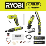 RYOBI USB Lithium Project Kit with Rotary Tool, Inspection Light, Screwdriver, Glue Pen, (2) 2 Ah Batteries, & Charging Cable