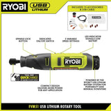 RYOBI USB Lithium Project Kit with Rotary Tool, Inspection Light, Screwdriver, Glue Pen, (2) 2 Ah Batteries, & Charging Cable