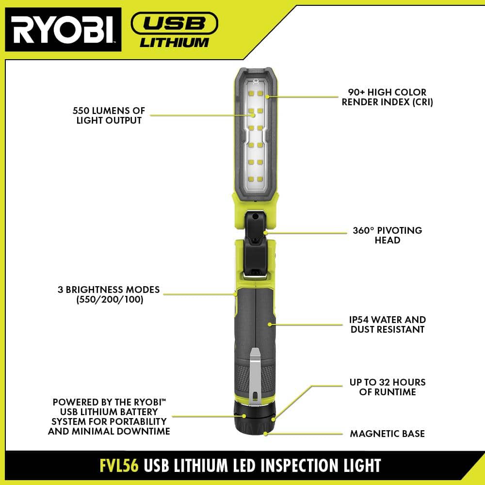 RYOBI USB Lithium Project Kit with Rotary Tool, Inspection Light, Screwdriver, Glue Pen, (2) 2 Ah Batteries, & Charging Cable
