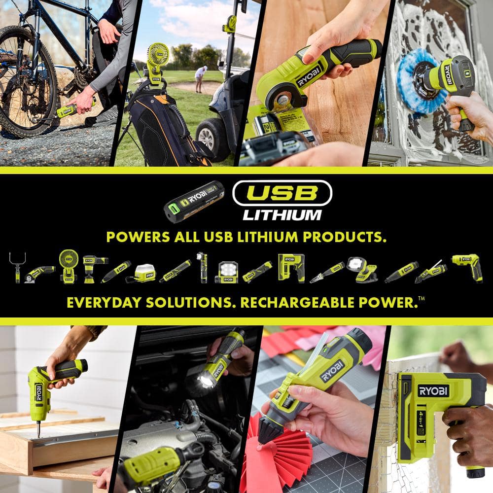 RYOBI USB Lithium 3-Tool Cordless Combo Kit with 2.0 Ah Battery and Charging Cable