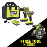 RYOBI ONE+ HP 18V Brushless Cordless 2-Tool Combo Kit w/(2) 2.0 Ah Batteries, Charger, Bag, and FREE 5-1/2 in. Circular Saw