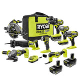 RYOBI ONE+ HP 18V Brushless Cordless 8-Tool Combo Kit w/ Batteries, Charger, & Bag w/ FREE (2) 6.0 HIGH PERFORMANCE Batteries