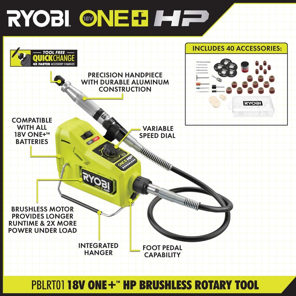 RYOBI ONE+ 18V Cordless 2-Tool Combo Kit with ONE+ HP Brushless Rotary Tool and Cordless Magnifying Clamp Light (Tools Only)