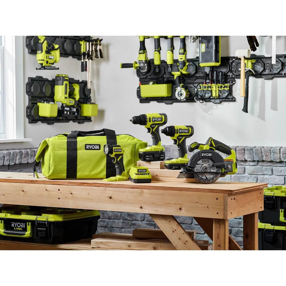 RYOBI ONE+ 18V Cordless 4-Tool Combo Kit with 1.5 Ah Battery, 4.0 Ah Battery, and Charger