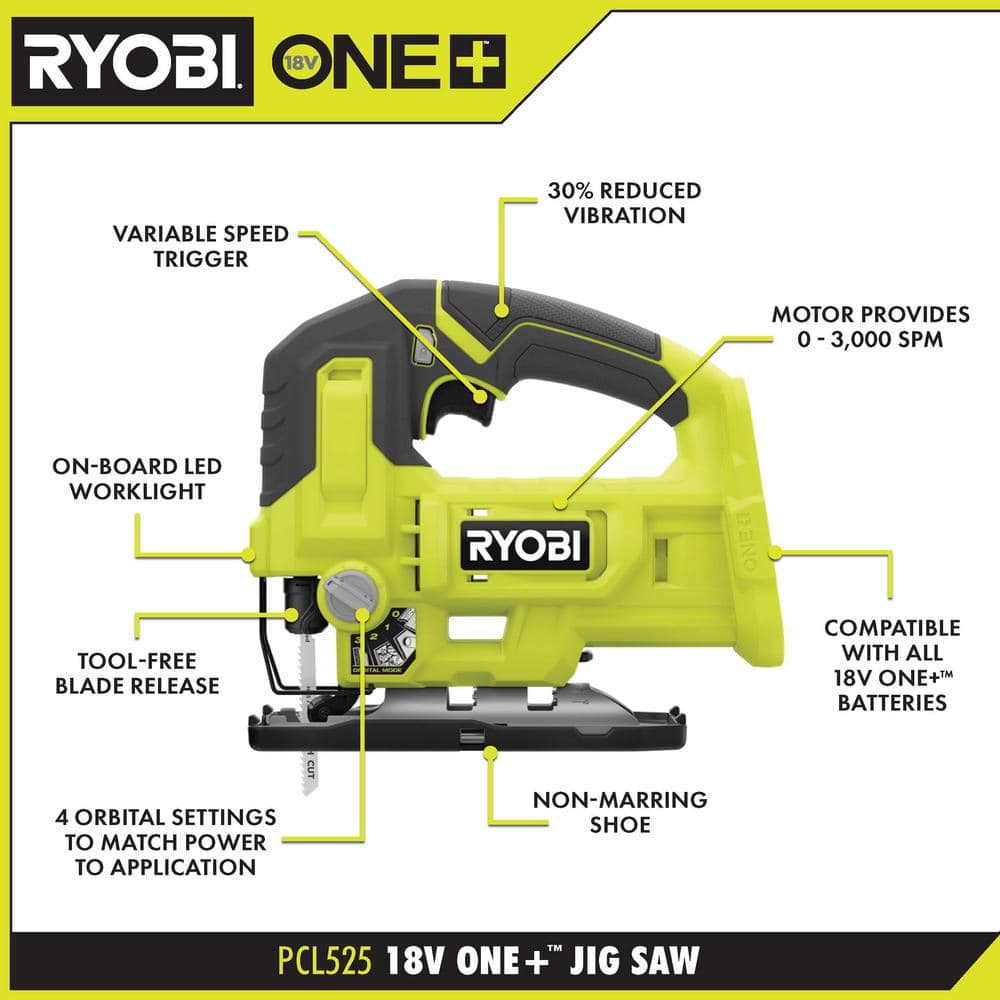 RYOBI ONE+ 18V Cordless 2-Tool Combo Kit with 5-1/2 in. Circular Saw and Jig Saw (Tools Only)