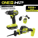 RYOBI ONE+ HP 18V Brushless Cordless Compact 2-Tool Combo Kit with Drill/Driver, One-Handed Recip Saw, 2 Ah Battery, & Charger