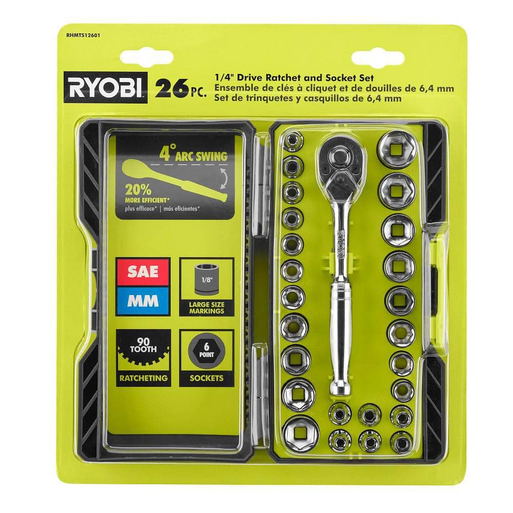 RYOBI 26-Piece 1/4 in. Drive Ratchet and Socket Set