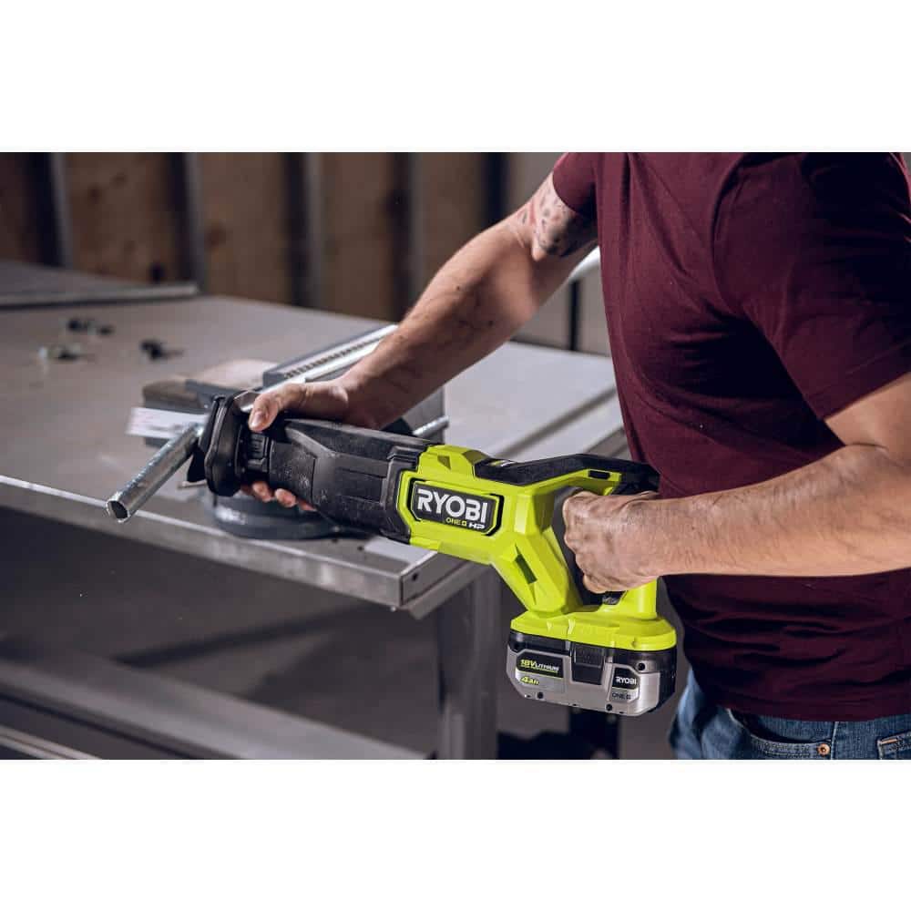 RYOBI ONE+ HP 18V Brushless Cordless Reciprocating Saw (Tool Only) with Reciprocating Saw Blade Set (15-Piece)