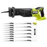 RYOBI ONE+ HP 18V Brushless Cordless Reciprocating Saw (Tool Only) with Reciprocating Saw Blade Set (15-Piece)